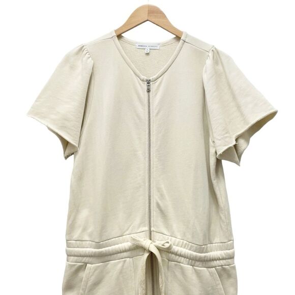 Rebecca Minkoff Mila Zip Front Short Sleeve Cream Cotton Jumpsuit Size Medium - Picture 6 of 16